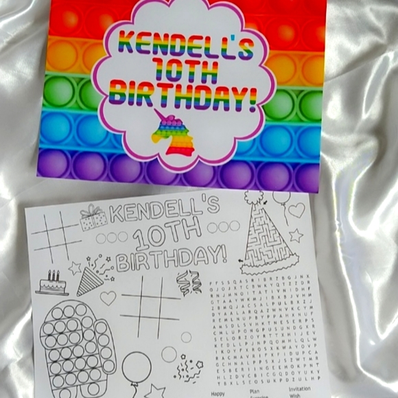 Pop It Themed Birthday Party Activity Placemats | Set of 10 - Picture 1 of 1